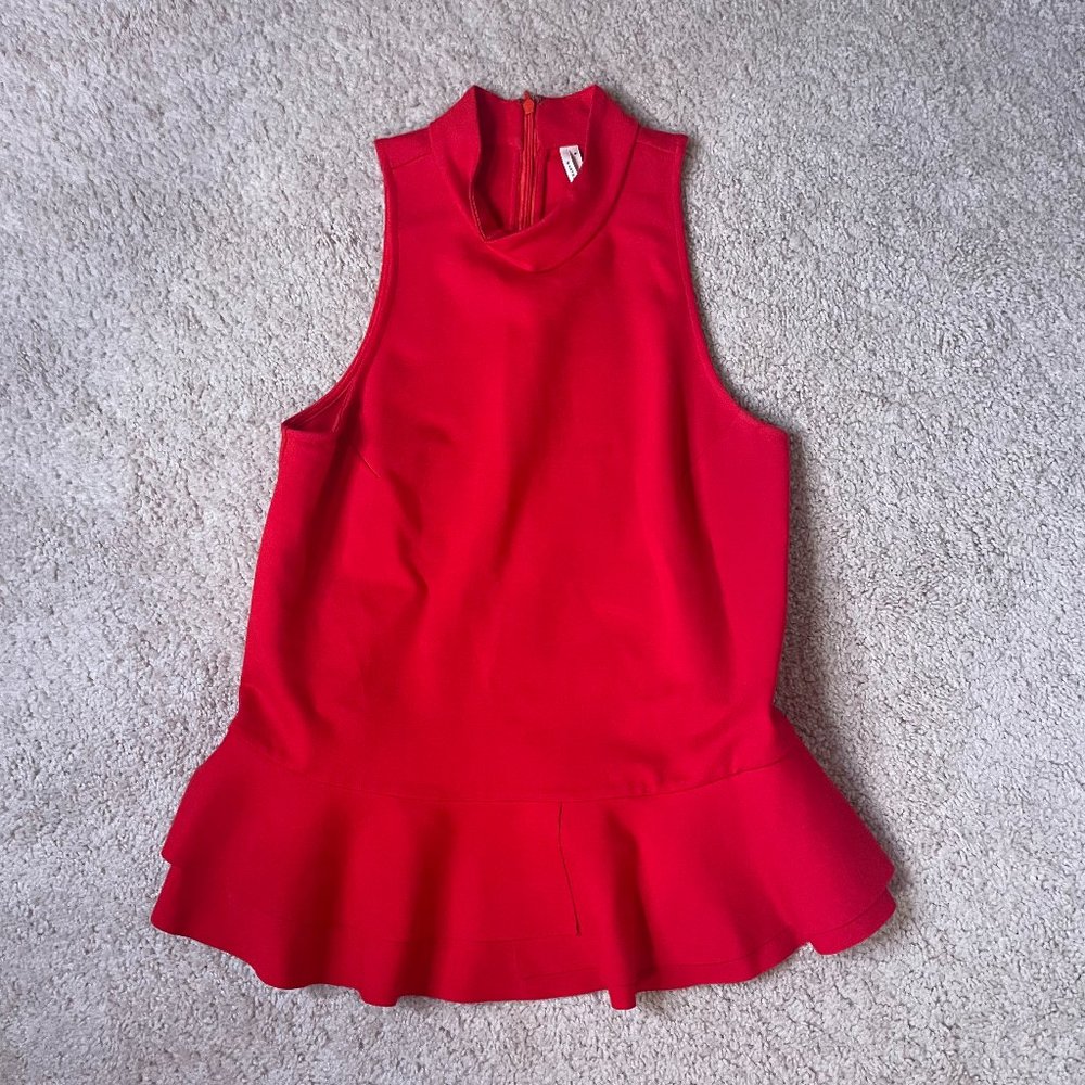 Anthropologie Red Peplum Mock Neck Sleeveless Top Size M